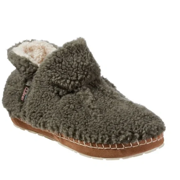 Bean Shoes Llbean Cozy Slipper Booties Pile Green Sherpa